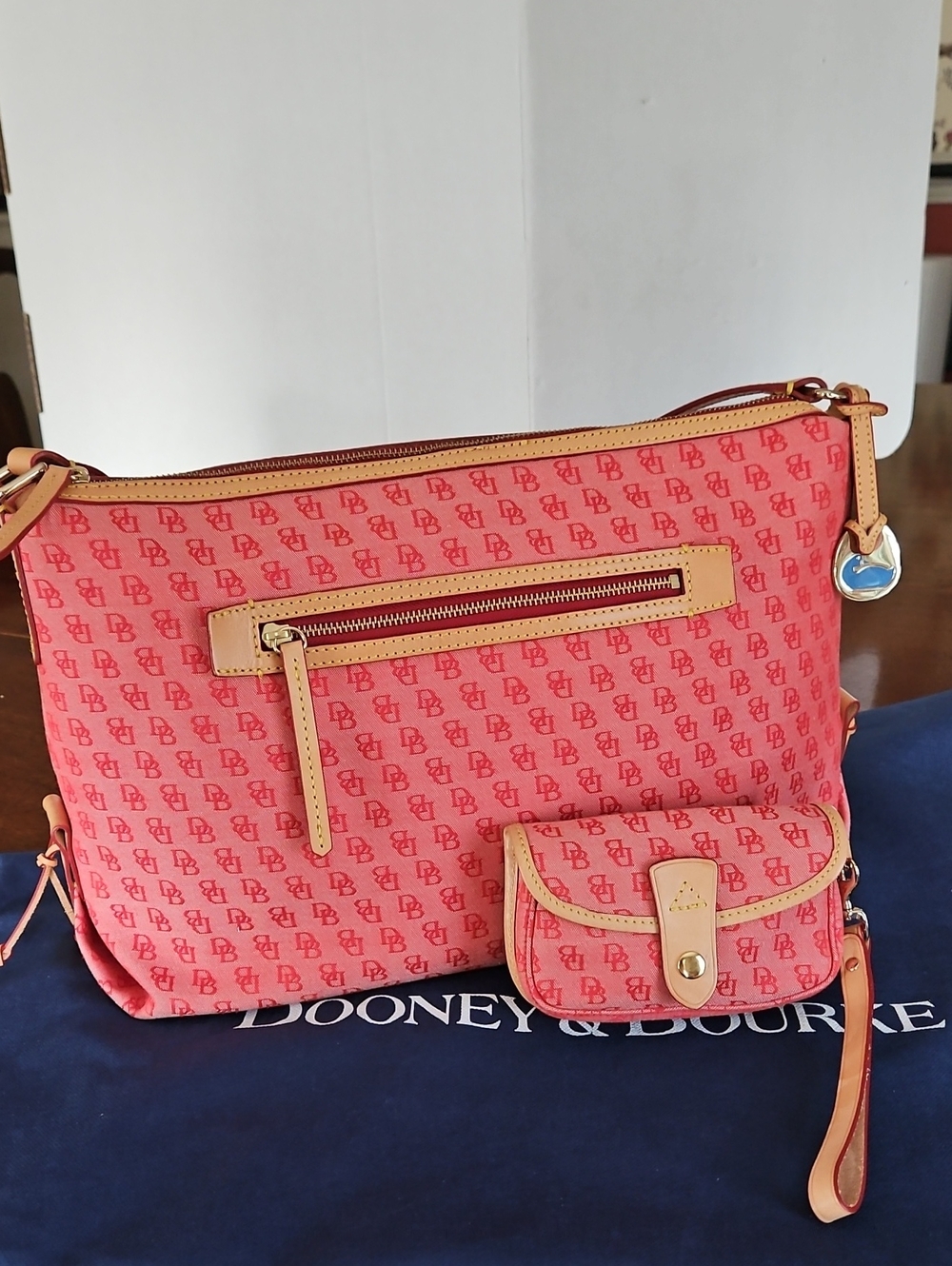 Dooney & Bourke Red Signature Logo Canvas Satchel with Matching Wristlet